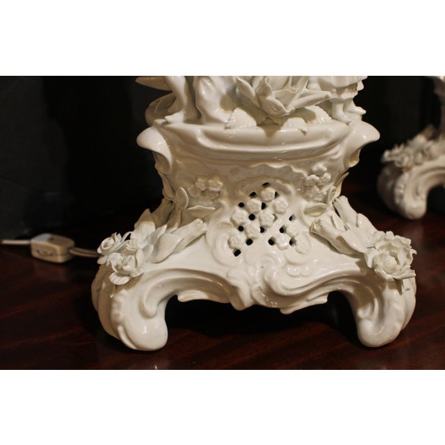 C. 1890 Pair of Meissen-Style Blanc De Chine Porcelain Lamps For Sale - Image 11 of 13