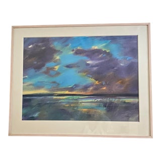 1990s "Summer Clouds" Seascape Pastel Drawing by Jurgen Geith, Framed For Sale