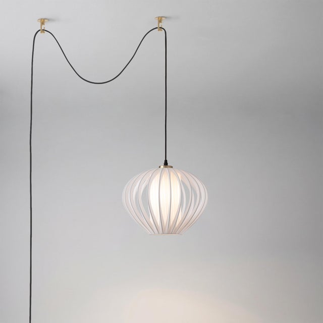 Nova Bloom Swag Lamp, Weathered Brass Steel, Sphere White Satin Shade, Dimmable For Sale - Image 4 of 6