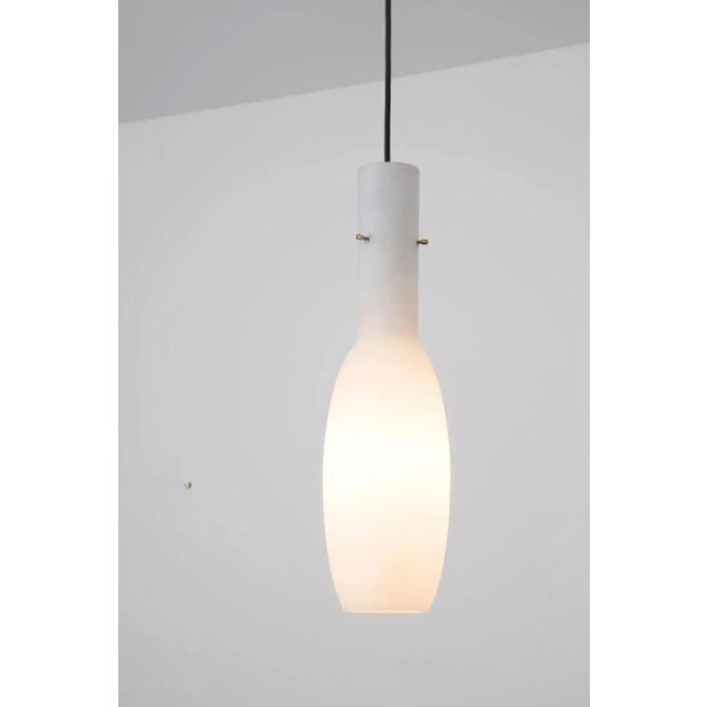 Large 1950s Glass and Brass Suspension Light Attributed to Stilnovo For Sale - Image 10 of 12