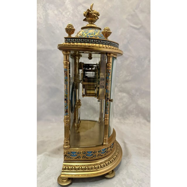 Brass Late 19th Century French Crystal Regulator Clock. Brass and Cloisonne For Sale - Image 8 of 12