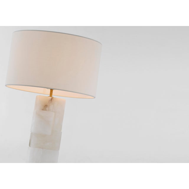 Ashlar Large Table Lamp in Alabaster and Hand-Rubbed Antique Brass with Linen Shade Designer: Ian K. Fowler Height: 28"...