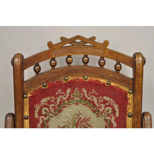 Brown Antique Eastlake Victorian Walnut Small Child's Folding Rocker Rocking Chair For Sale - Image 8 of 10
