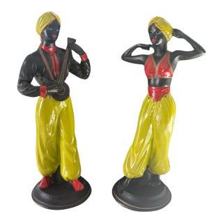 Pair of Vintage Alexander Backer Blackamoor Chalkware Figurines For Sale