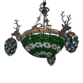1930s Stag Head Murano Style Beaded Chandelier For Sale