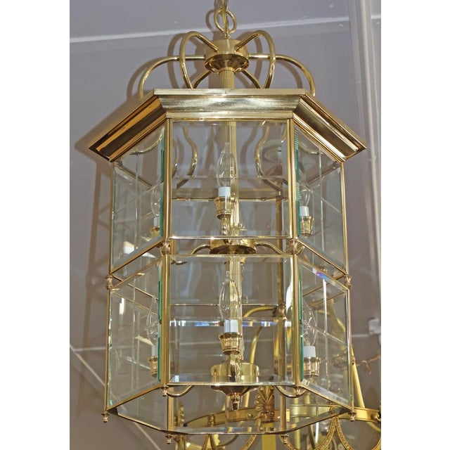Vintage 8 Light Brass Etched Regency Style Chandelier Lantern For Sale - Image 9 of 9