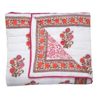 Sanya-Riyad Reversible Quilt, King - Pink & Orange For Sale