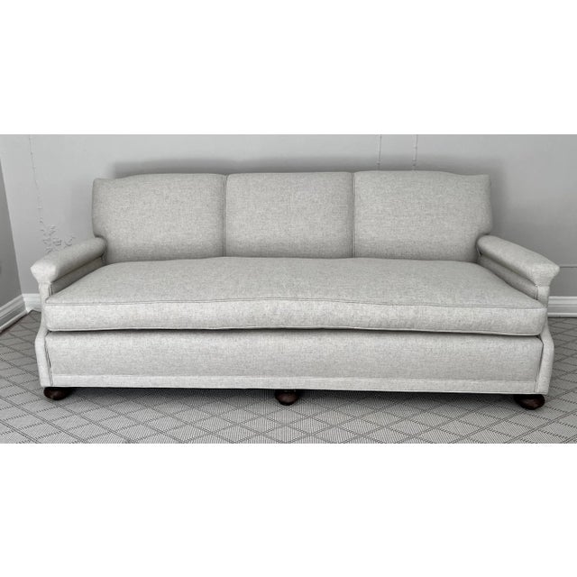Mid-Century Modern Sofa in Linen and Down Upholstery and Bun Feet For Sale - Image 3 of 11