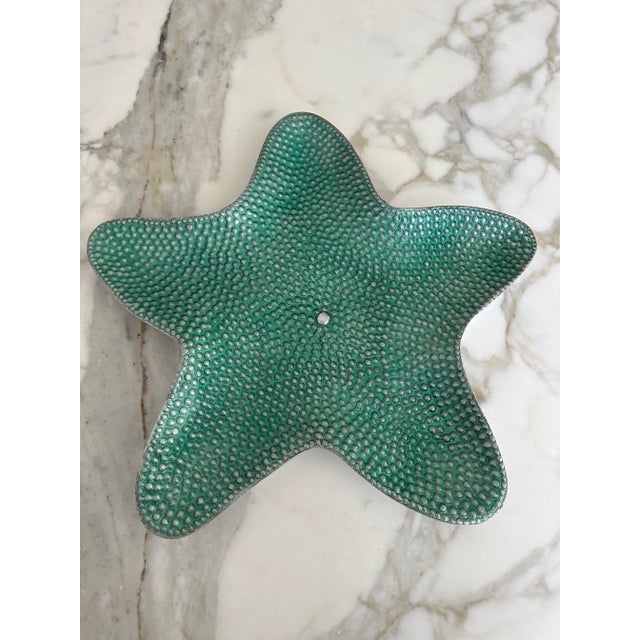 Vintage Turquoise/Green Enameled Aluminum Starfish Serving Platter For Sale - Image 11 of 11