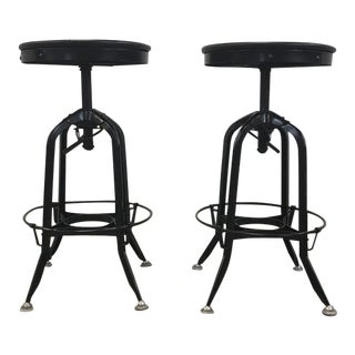 Adjustable Industrial Bar Stools - A Pair For Sale