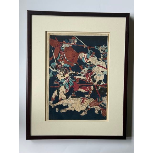 Late 19th Century The Difficult Battle at Daijuji Temple by Tsukioka Yoshitoshi Set of Three Japanese Woodblock Prints, Cir 1873 For Sale - Image 5 of 11