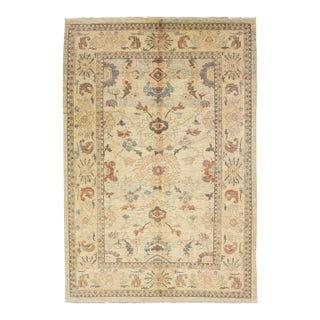 Tan Modern Sultanabad Handmade Floral Motif Wool Rug For Sale