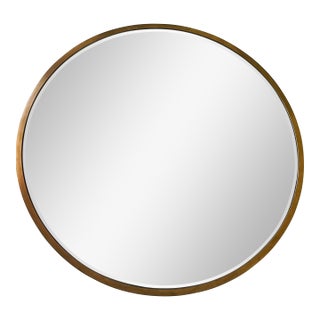 1970s 36” Round Modern Bevelled Brass Mirror For Sale