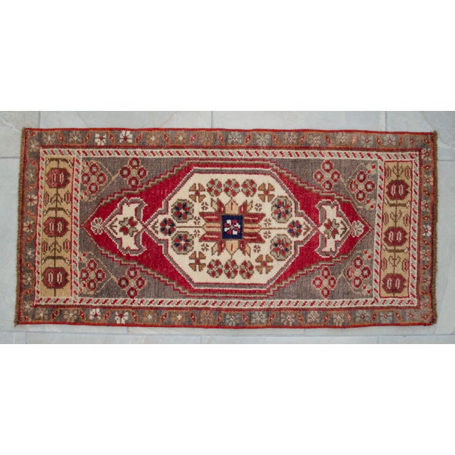 1970s Hand Made Small Turkish Rug. DoorMat Entry Decor Kitchen Mat Baht Mat - 18'' X 37'' For Sale - Image 10 of 12