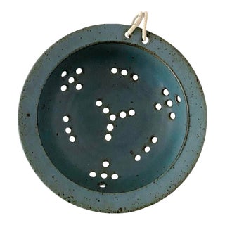 Vintage Pottery Colander Patrick Horsley Blue Ceramic Strainer Pacific Northwest Farmhouse Decor For Sale