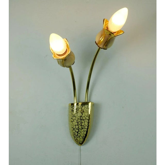 1950s Mid-Century Ceramic Brass Wall Light, 1950s For Sale - Image 5 of 11