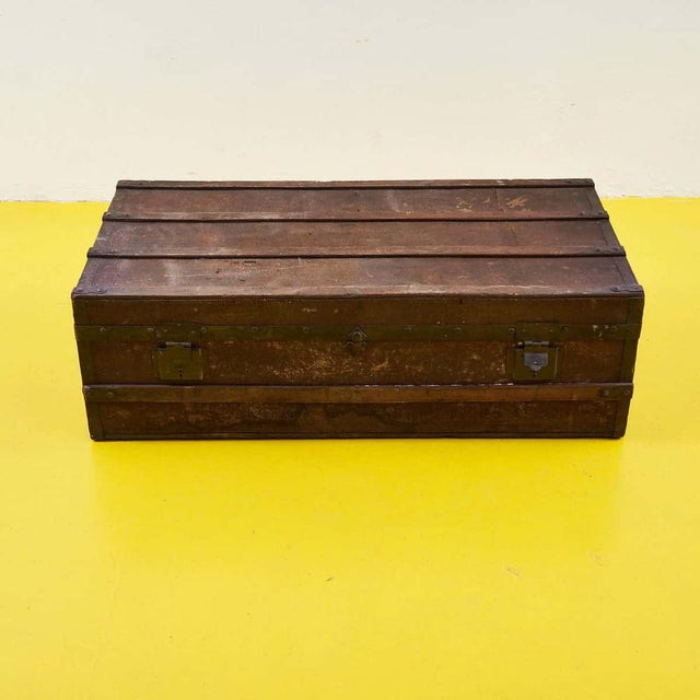 Brown Vintage Wooden Trunk For Sale - Image 8 of 8