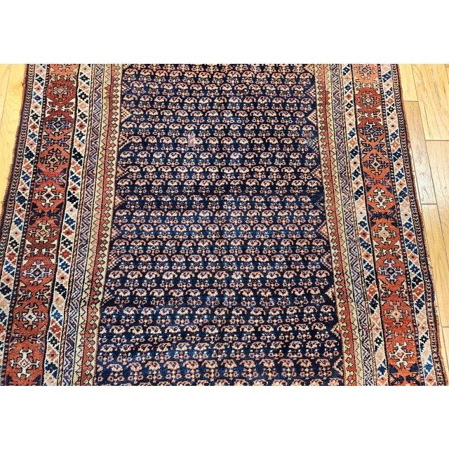 19th Century Persian Kurdish Gallery Rug, Hand-Knotted Wool, Allover Paisley Pattern, Navy & Terracotta, 6' X 15' For Sale - Image 12 of 18
