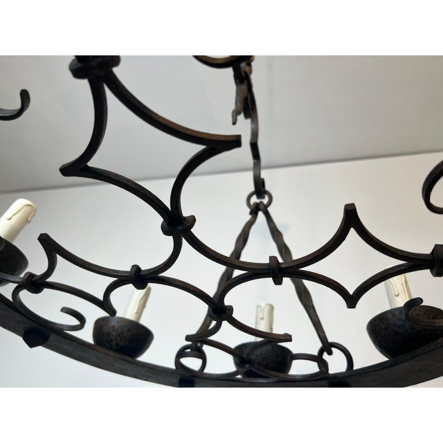 1940s Gothic Style 8 Light Round Wrought Iron Chandelier For Sale - Image 11 of 12