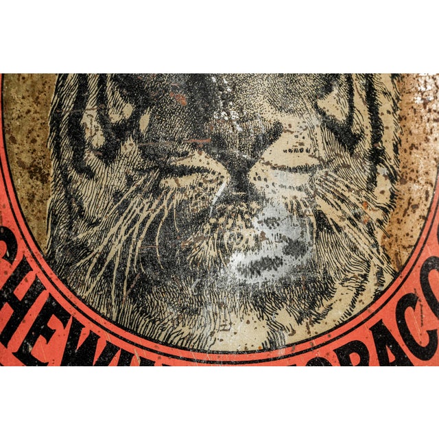 Neat Large Antique Tiger Chewing Tobacco Tin Country Store Advertising Display Can Americana Tobacciana General Store Home Decor For Sale - Image 4 of 16