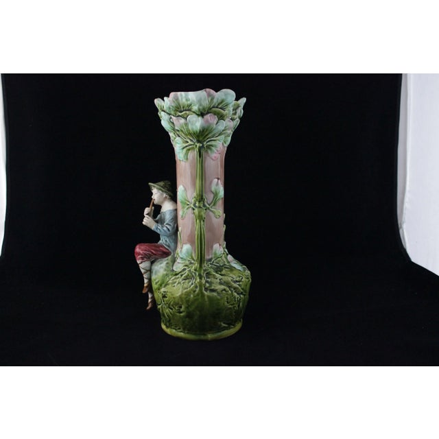 Art Nouveau Vases with Children and Foliage, Cecoslovakia, 1900s, Set of 2 For Sale - Image 3 of 13