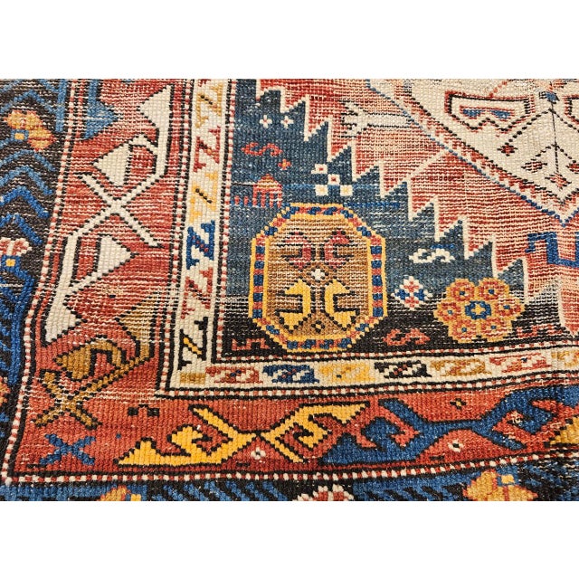 Antique Caucasian Kazak Rug, Hand-Knotted Wool, Geometric Pattern, Blue & Red, 3' x 5' For Sale - Image 18 of 18