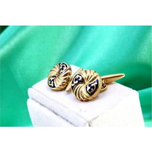 Yellow gold cufflinks in button shape with enamelled applications. Metal: Gold. Origin: Portuguese. Brand: Dragão. Weight:...