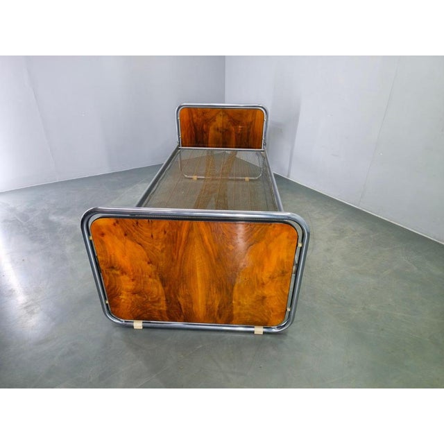 Rare bauhaus tubular steel bed produced in czechoslovakia during the 1930s. The piece features a chrome-plated tubular...