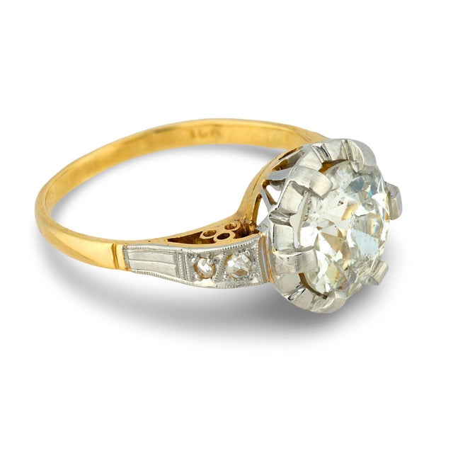 Antique Gia 2.04 Carat Old European Cut Diamond 18k Yellow Gold Platinum Ring, Size 6 For Sale - Image 4 of 7