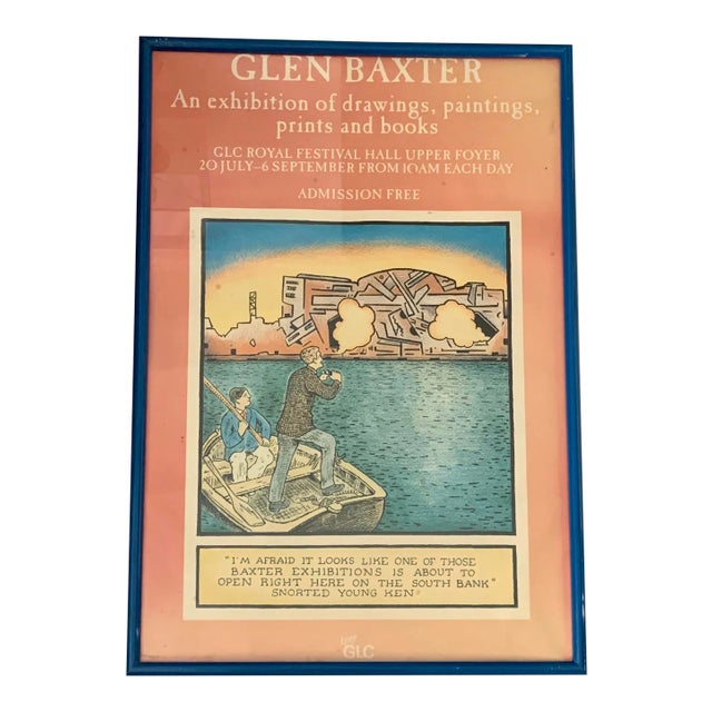 1980s Glen Baxter Royal Festival Hall London Exhibition Framed Poster For Sale