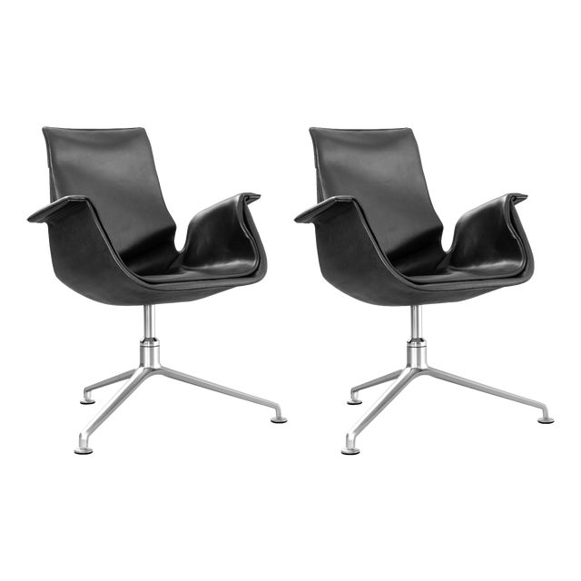 FK6727 Tulip Chairs in Black Leather by Preben Fabricius & Jørgen Kastholm for Kill International, 1960s, Set of 2 For Sale