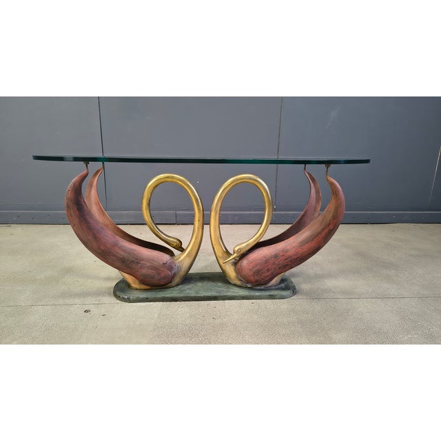 Metal Vintage Brass Swan Coffee Table, 1970s For Sale - Image 7 of 10
