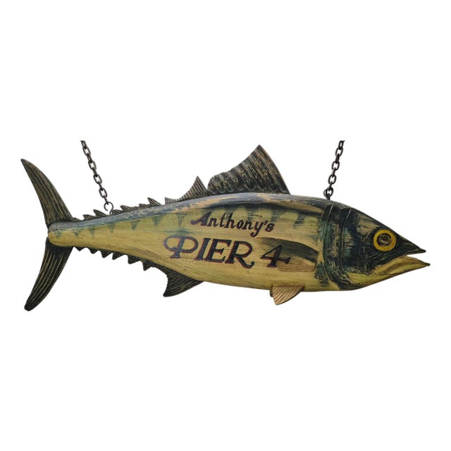 Anthony's Pier 4 Carved Trade Sign For Sale