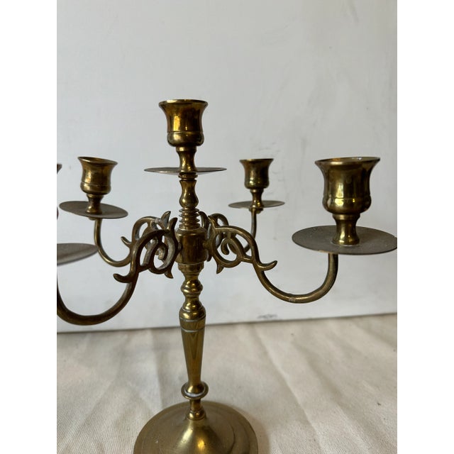 Mid-Century Brass Candelabra For Sale - Image 4 of 7
