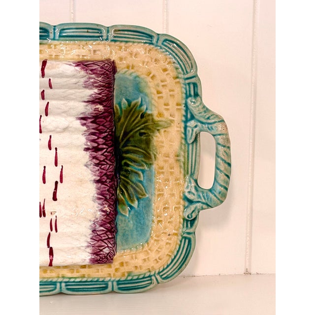 Antique French Barbotine Majolica Asparagus Serving Platter, Circa 1880–1900 For Sale - Image 4 of 10