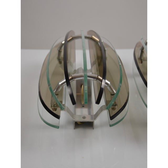 Italian Veca Smoked and Clear Glass Sconces from Veca, 1970s, Set of 2 For Sale - Image 4 of 18