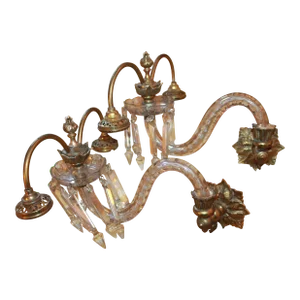 19thc British Antique Grand Scale Louis XVI Rococo Cut Lead Crystal / Gilt Bronze Gas Converted Wall Sconces a - Pair