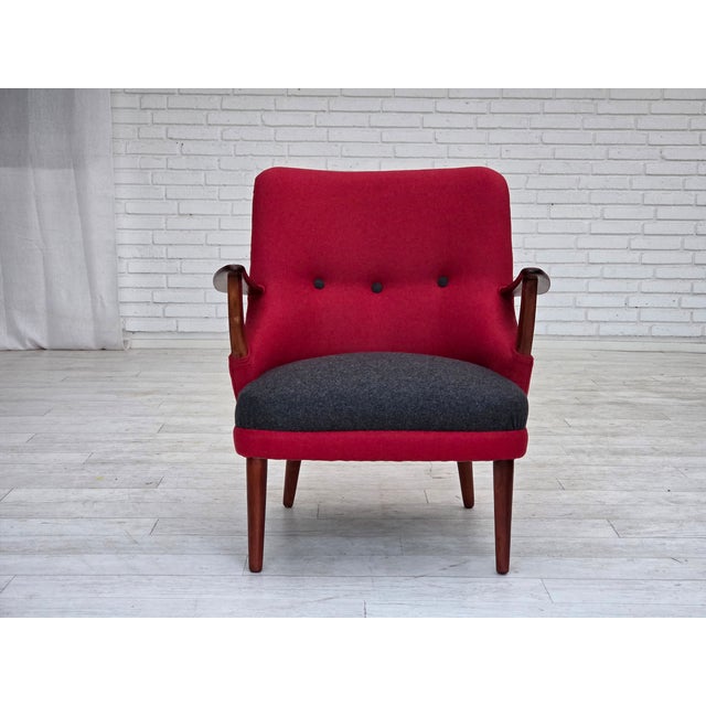 Wood Danish Armchair in Furniture Wool, 1960s For Sale - Image 7 of 18