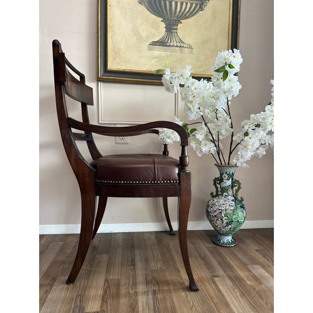 1940s Henredon Acquisitions Regency Style Leather Armchair For Sale - Image 5 of 8