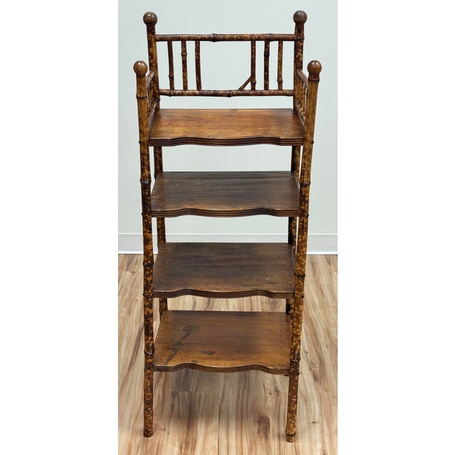 Mid-Century Modern Vintage Scorched Bamboo Four Tier Etagere For Sale - Image 3 of 11