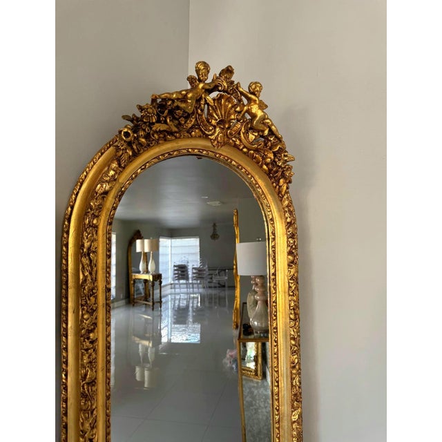 French French Gold Leaf Full-Length Mirror For Sale - Image 3 of 9