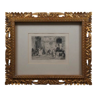 Antique French Les Cadeaux De Noce Baroque Wedding Palace Etching 25" For Sale