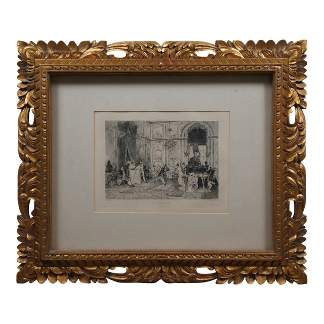 Antique French Les Cadeaux De Noce Baroque Wedding Palace Etching 25" For Sale