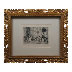 Antique French Les Cadeaux De Noce Baroque Wedding Palace Etching 25"