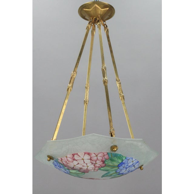 Art Deco Enameled Glass Four-Light Pendant Chandelier from Loys Lucha, 1930s For Sale - Image 10 of 18