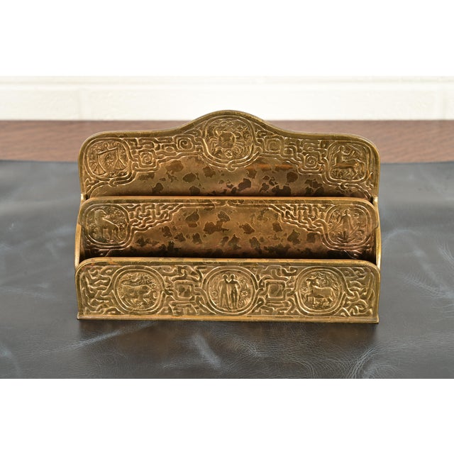 Art Deco Tiffany Studios New York Zodiac Pattern Bronze Doré Letter Rack For Sale - Image 3 of 17