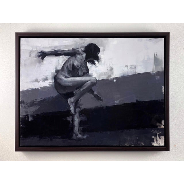 A Precarious Balance by Calvin Lai | Oil on canvas and wood panel of a figure in a dynamic pose For Sale