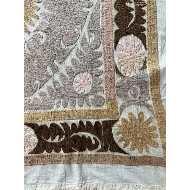 Mid-Century Modern Tribal Suzani Tablecloth From Bukhara 4'7'' X 4'10'' For Sale - Image 3 of 11