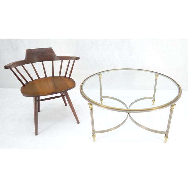 Metal Italian Round 38" Brushed Chrome & Brass Bezel & leg Glass Top Coffee Table For Sale - Image 7 of 12