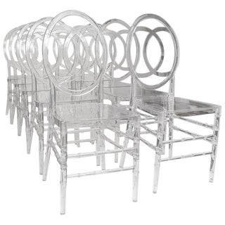 Lucite Stacking Chairs Faux Bamboo Hollywood Regency - Set of 10 For Sale